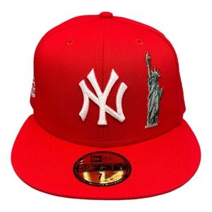 New Era 59 Fifty New York Yankees Statue of Liberty Fitted Red‎ Hat Sz 7-3/8”
